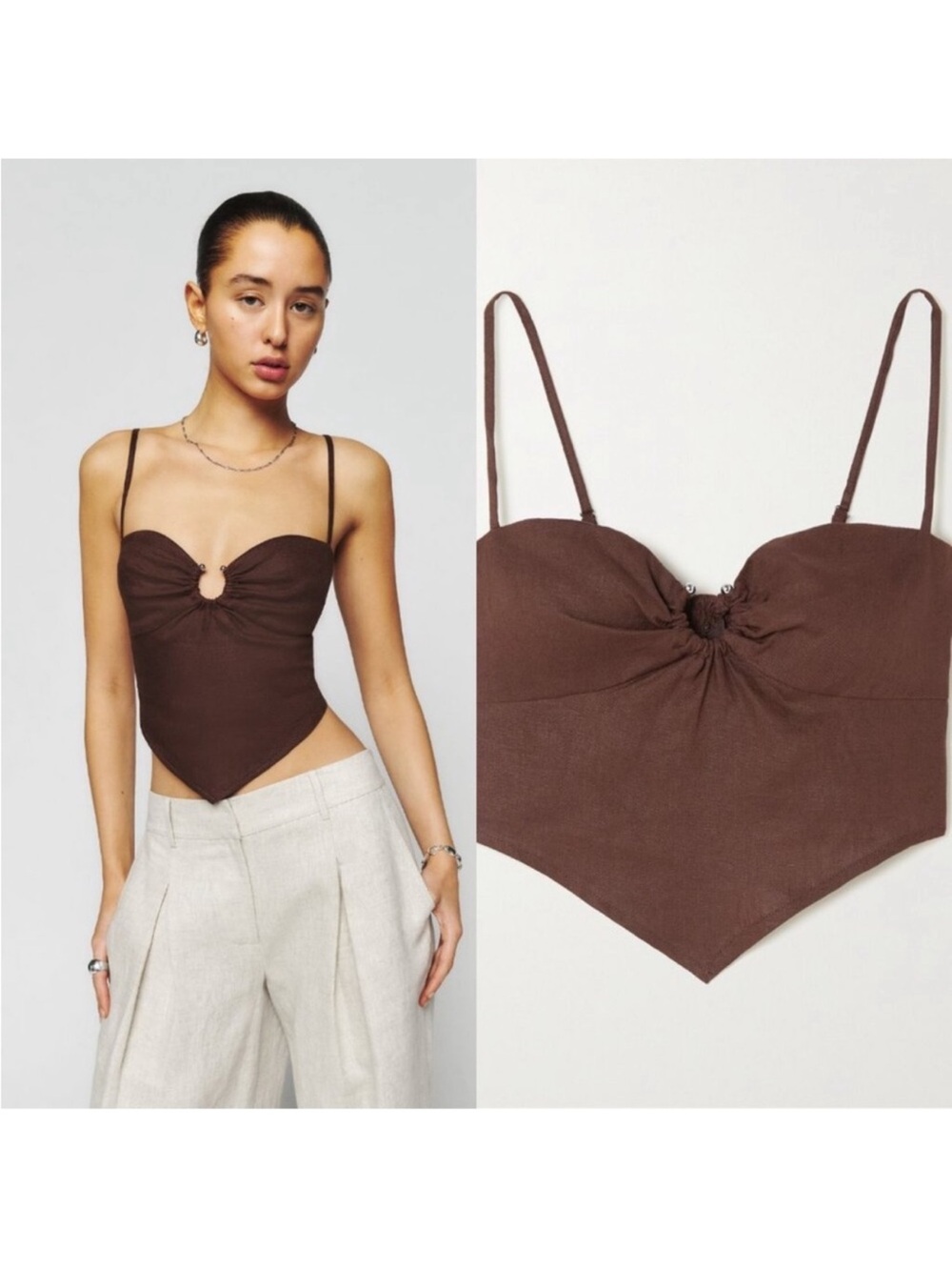 Reformation Sansa Linen Top – Café Brown – Size 12 NWT